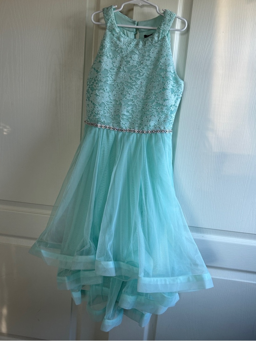 Xtraordinary Mint Lace & Tulle Dress with Crystal Waistband